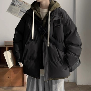 加厚假兩件棉服男冬季2024新款防寒保暖棉襖男生連帽休閒棉衣外套