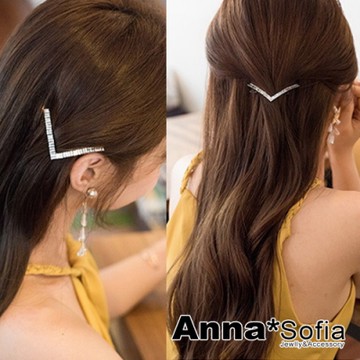AnnaSofia V字排列方晶 小髮夾髮飾邊夾(銀白晶系)