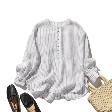 日系亞麻襯衫 寬鬆慵懶風 氣質百搭 透氣親膚白色  250414-1