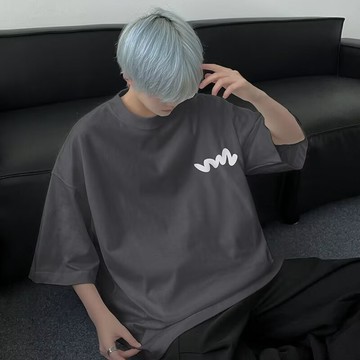 夏季港風 t恤 短袖男 小印花 上衣男 簡約印花 寬鬆 圓領打底衫 ins潮上衣