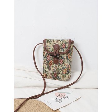 復古帆布繡花百搭迷你小包包女裝放手機包袋零錢包隨身散步斜挎包