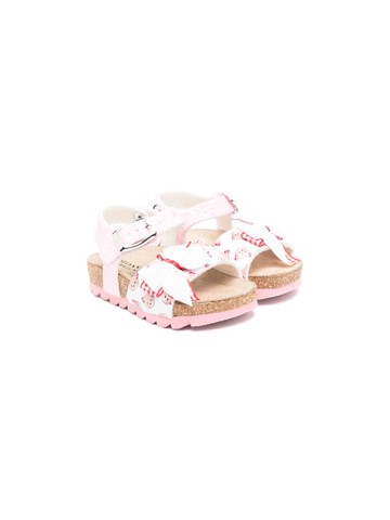 Monnalisa - bow-detail open-toe sandals - kids - Fabric/Rubber/Rubber/Calf Leather - 21 - Pink