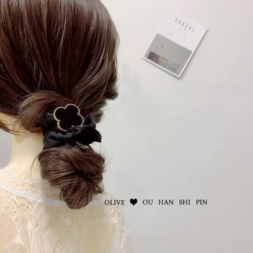 經典氣質四葉草大腸圈發圈韓國氣質時尚頭飾綁馬尾頭繩簡約風皮筋