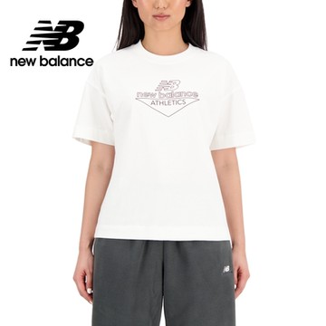 【New Balance】 簍空LOGO棉質短袖上衣_女性_牙白色_AWT33526SST