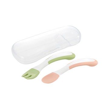 Richell 利其爾 TLI 寶寶叉匙組  柔軟易握  附餐具盒  粉色+綠色  叉匙  1組