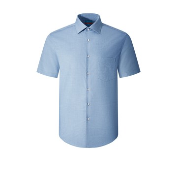 免熨防皺口袋款光滑彈性緹花斜紋短袖上班襯衫/達芙妮紫藍色 | 4613364271