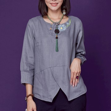 古典美 手繪亞麻造型上衣【58054】棉麻/亞麻/中國風/漢服/茶禪服