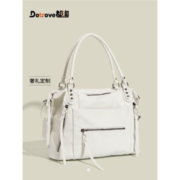 CAPIE&KURI美式復古做舊機車風腋下包女大容量軟皮辣妹單肩托特包