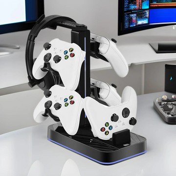 遊戲手把 控制器 PS5彩燈多功能手柄充電耳收納架XBOX手柄充電底座手柄桌面展示架