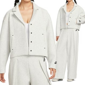Nike As W Nsw Tch Flc Tlrd Jkt 外套 女款 淺灰色 翻領 短版 HV2452-013