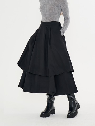 MET Wool Tiered Long Skirt Black