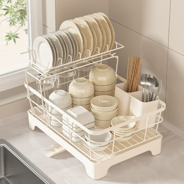 瀝水碗架家用碳鋼放碗碟收納架廚房置物架筷子筒雙層碗盤瀝水架