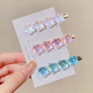 優選💖臺灣發貨💖超仙漸變星星髮夾可愛少女心鴨嘴夾劉海夾髮卡韓版碎髮邊爆款髮飾