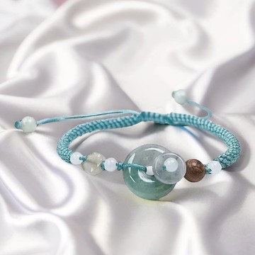 【願‧平安】冰種飄綠平安扣編織手鍊 | 天然緬甸A貨翡翠 | 送禮