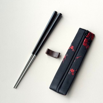 Hé 合筷 316不鏽鋼  圓  蘇拉威西條紋烏木