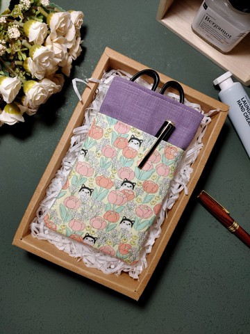 環保抗菌布 手工縫製-護理師/醫師 雙層筆袋 配色款-花朵貓(紫)