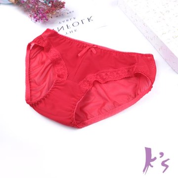 Ks 凱恩絲 有氧蠶絲透氣網紗花邊蕾絲紅內褲