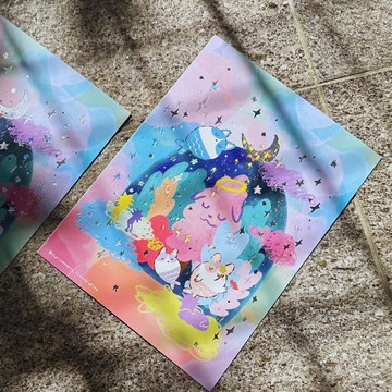 鏡像泡沫 三種尺寸 星星 燙印明信片 卡片