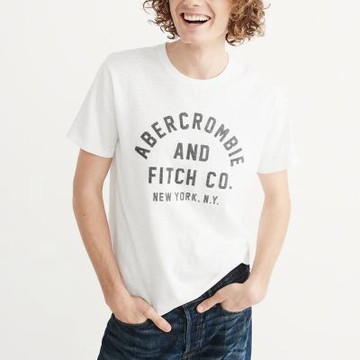 A&F 熱銷刺繡文字短袖T恤-白色