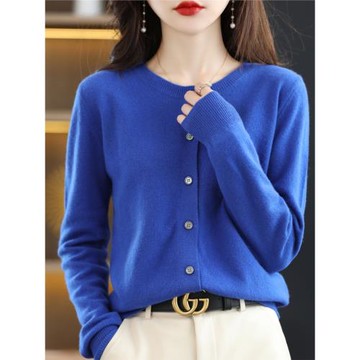 2025圓領羊毛針織開衫女薄款春季新款寬松毛衣外套外搭小香風上衣