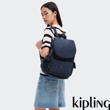 『猴子包』Kipling 碧海深藍拉鍊掀蓋後背包-CITY PACK
