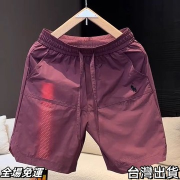 桃園出貨 小馬短褲 休閒短褲 簡約五分褲 2025新款男士夏季速幹打孔休閒短褲刺繡簡約五分褲