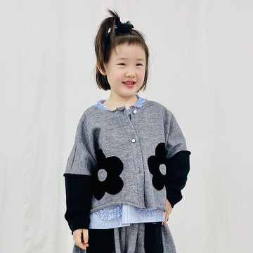 縮羊絨針織拼接黑灰小外套 / 上衣 襯衫 童裝 親子裝