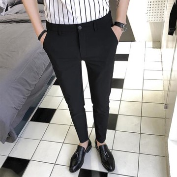 秋季長褲男士休閑褲修身褲子男韓版潮流小西裝褲商務黑色小腳西褲