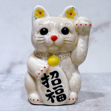 【雅緻福運】日本清水燒招財貓 | 花結晶 杏 左 特小