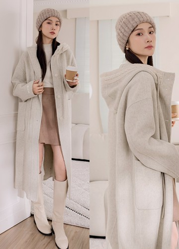 編織連帽70％羊毛大衣