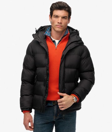 Superdry Men's Black Puffer Jacket With Hood Size: S