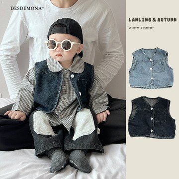 新品上新  潮酷小男孩秋裝牛仔馬甲兒童  秋季洋氣外穿百搭無袖休閒背心  時尚可愛休閒套裝
