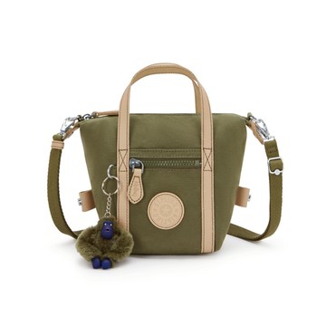 橄欖綠拼接手提肩背兩用包-BOXY ART S