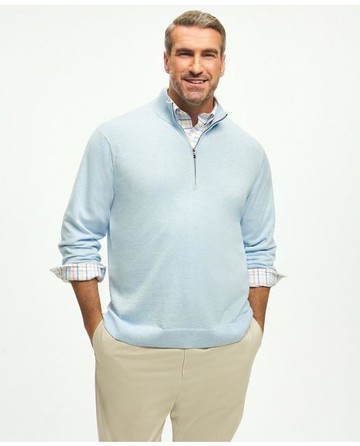 Brooks Brothers Men's Big & Tall Supima Cotton Half-Zip Sweater | Light Blue Heather | Size 1X