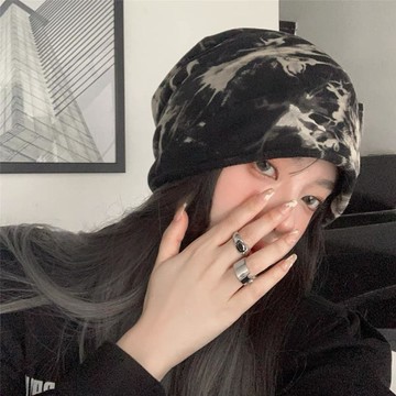 【絕絕子】日系薄款 暗黑扎染包頭帽 冷淡風 百搭 時髦 堆堆帽 網紅同款 頭帽 帽子女 高顏值 高級感 ins 時尚