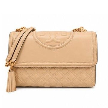 TORY BURCH FLEMING 菱格流蘇鍊帶兩用包(大/奶油)