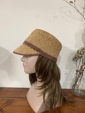 夾花系列。平頂軍帽。日本紙籤維。夏天手工草帽。麥色/草帽