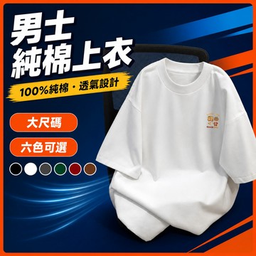 台灣出貨 100%純棉 復古印花上衣 男 大尺碼 大碼寬鬆 日系夏裝 透氣吸汗 圓領上衣 百搭 休閒 韓版男裝 SRDX