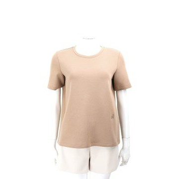 MAX MARA-’S Max Mara TUBO M字母刺繡駝色棉質混紡短袖T恤 精品TEE