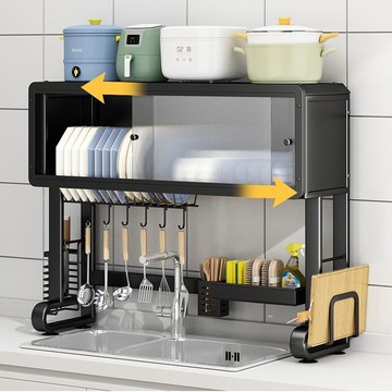 置物架 廚房置物架 水槽瀝水架 廚房層架 瀝水架 碗盤瀝水架廚房水槽置物架家用臺面碗碟水池碗柜多功能防塵柜門碗盤收納瀝水