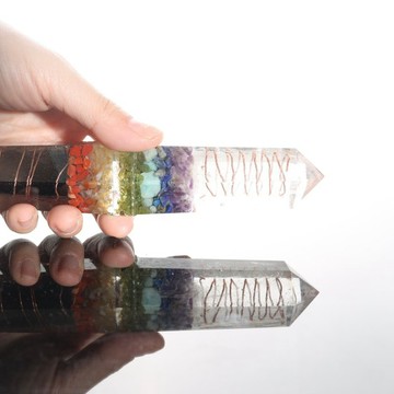 客製化禮物_雙頭黑白水晶脈輪治療魔法棒 -白/黑水晶、天然礦石
