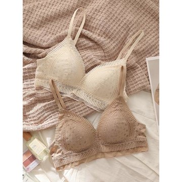 法式少女蕾絲性感內衣薄款舒適無鋼圈小胸平胸不空杯三角杯文胸罩