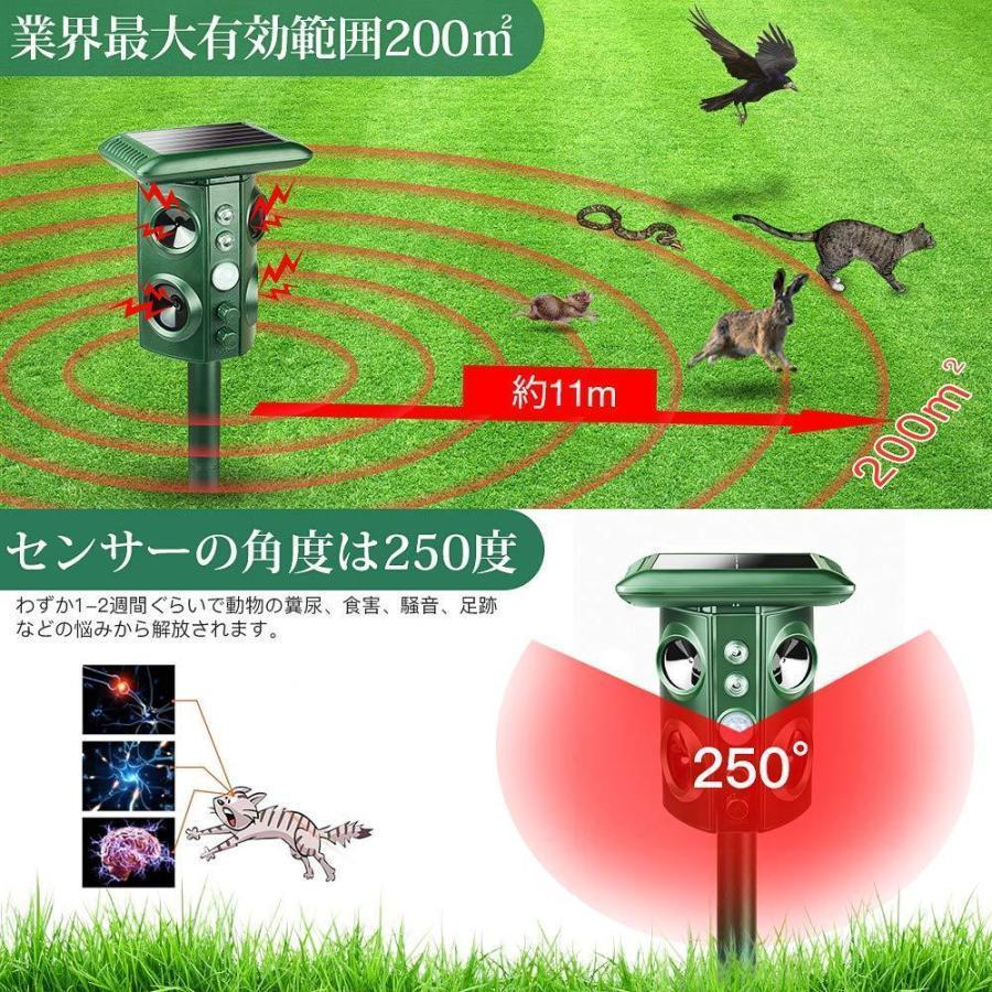 動物撃退器 害獣撃退 4個超音波スピーカー 機械波 強力LEDフラッシュライト ５つのモード選択可能 野良 猫よけ カラス 鳥害対策 ネズミよけ 200有効範囲