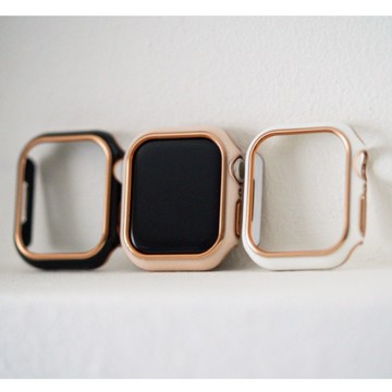 【全尺寸限時促銷】貼膜可裝 質感玫瑰金邊錶殼Apple Watch保護殼S10 44 40 42 46mm SE3