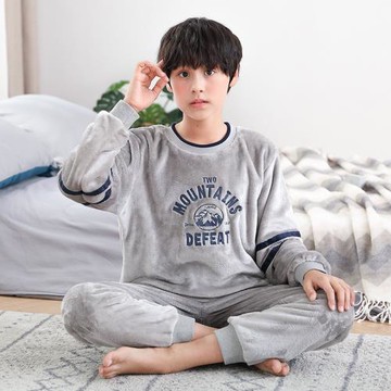 秋冬季兒童睡衣珊瑚絨大童男童加厚款男孩冬天加絨保暖家居服套裝