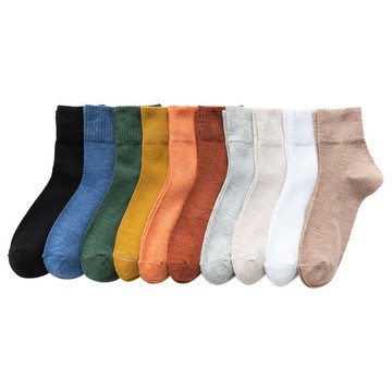 糖果色女中筒襪 秋冬日系女士襪子 純色襪子