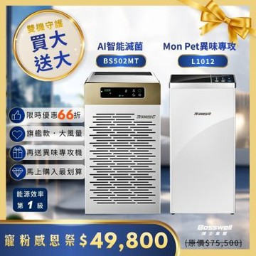 Bosswell博士韋爾 【買大送大．寵粉感恩祭】30坪大空間必備空氣清淨機．AI智能滅菌空氣清淨機(雙電離+UVC LED旗艦款) BS502MT