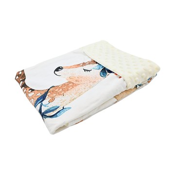 Roaze 柔仕 薄款舒眠豆毯 絨毛面料 柔軟舒適 保暖蓄熱  110 x 75cm  優雅花鹿 + 米色