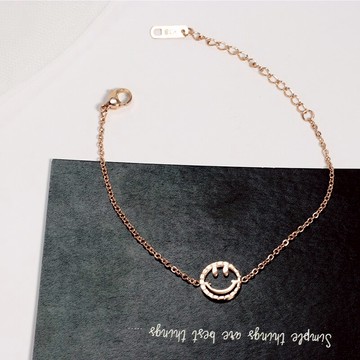 時尚鈦鋼鍍18K金笑臉手鏈腳鏈玫瑰金手鐲女氣質鏈子飾品禮物1入
