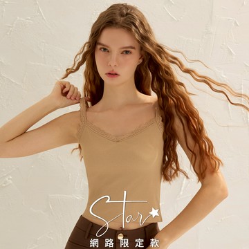 STAR V領拼接蕾絲坑條冰絲Bra Top背心